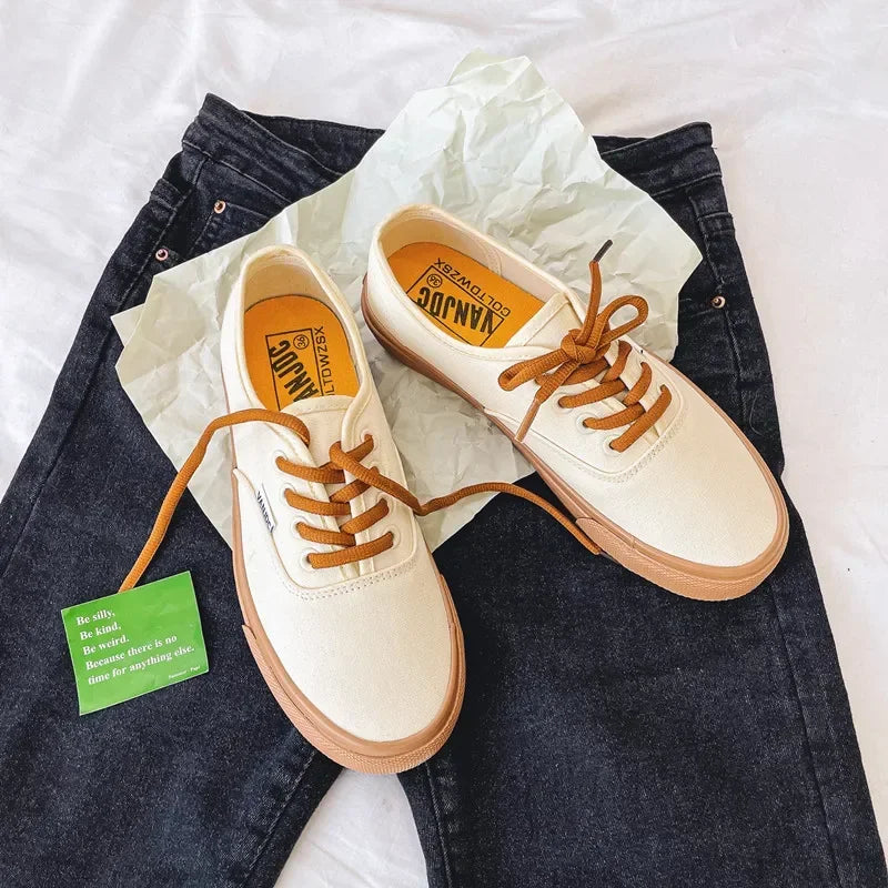 Casual apartamentos tênis de lona feminino ao ar livre cor sólida rasa sapatos esportivos tênis feminino streetwear rendas até sapatos vulcanizados