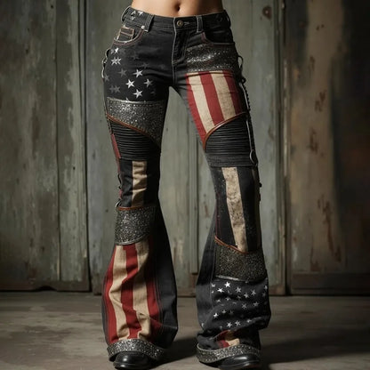 Novas Calças Jeans Flare Femininas com Estampa Digital 3D, Cintura Alta, Ajuste Slim, Denim Elástico, Estilo Casual e Moderno para Uso Diário