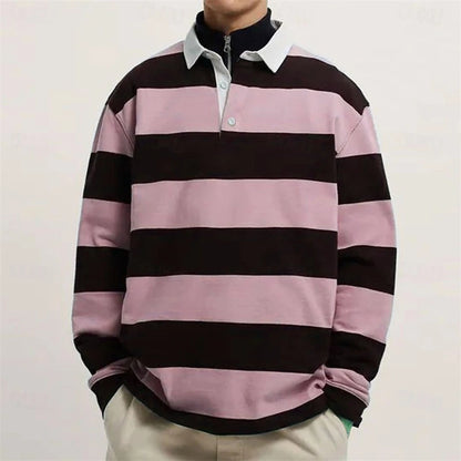 Simple Fashion Striped Polo Shirts For Men Casual Autumn Long Sleeve 3D Printed Golf Polo Shirt Loose Comfortable Lapel Tops