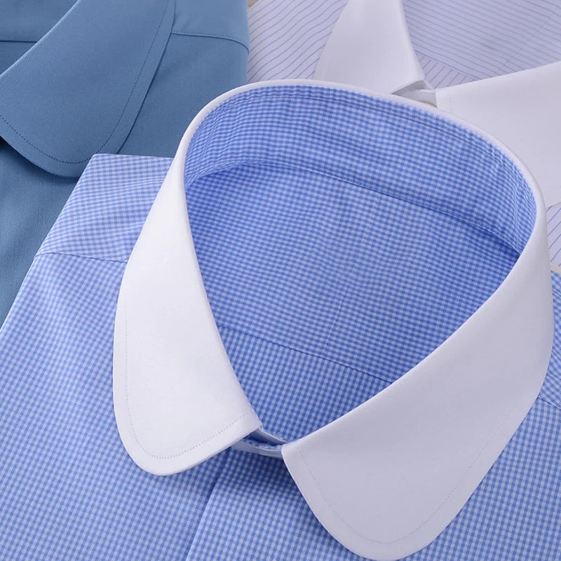 Camisa masculina clássica com gola Eton, gola arredondada, manga comprida, 100% algodão, punho regular, branca, personalizada para homens.