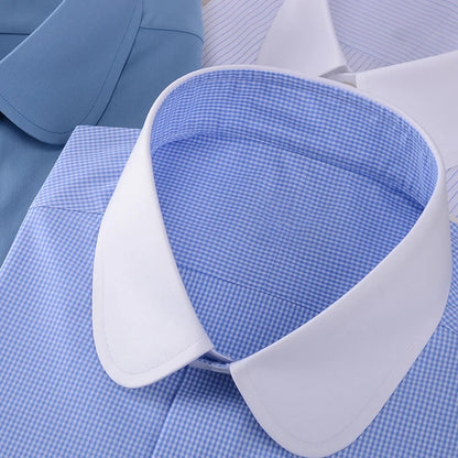 Camisa masculina clássica com gola Eton, gola arredondada, manga comprida, 100% algodão, punho regular, branca, personalizada para homens.