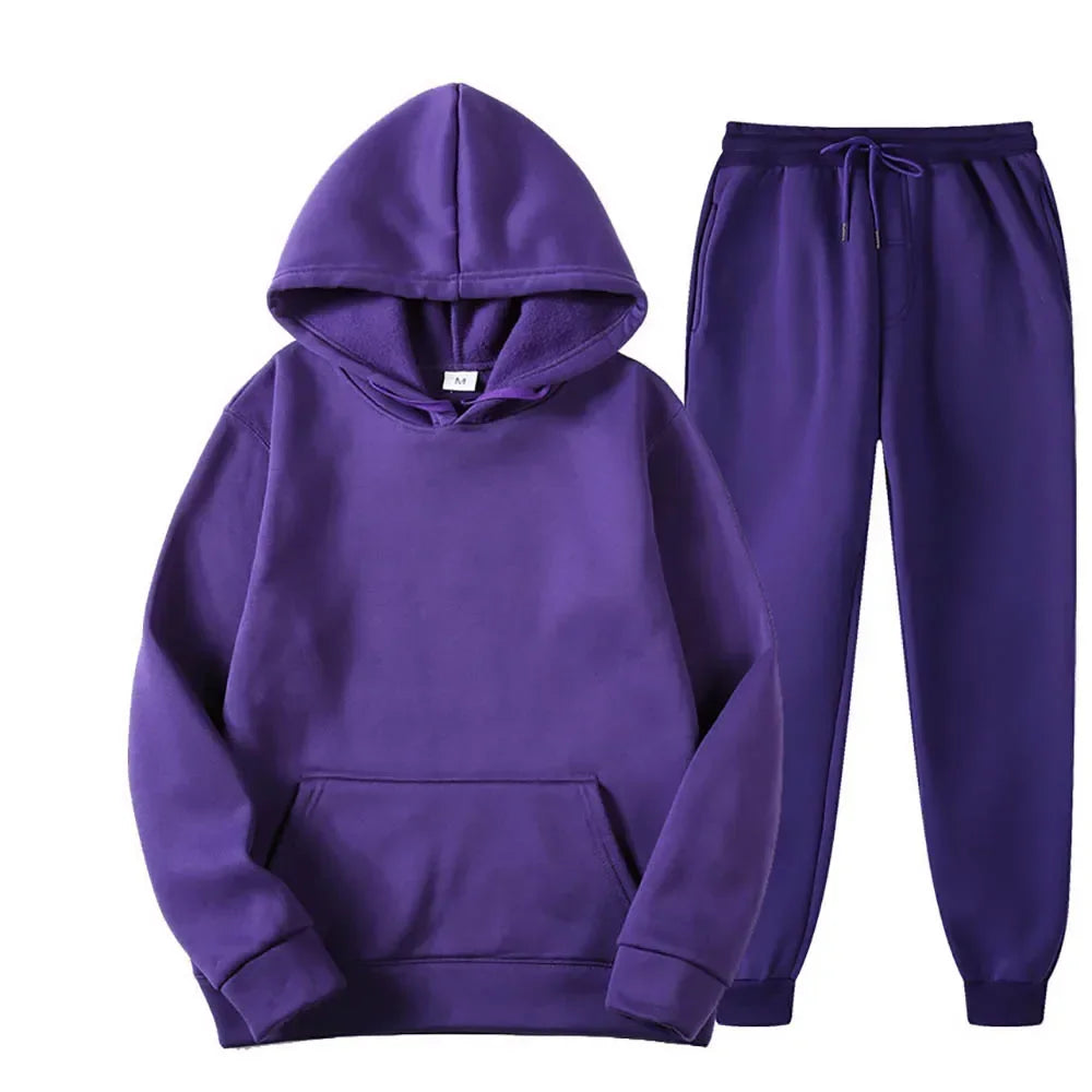 Conjunto de fato de treino masculino, 2 peças: camisola com capuz e calças com cordão, roupa de desporto para homem e mulher, ideal para corrida e atividades desportivas no outono.