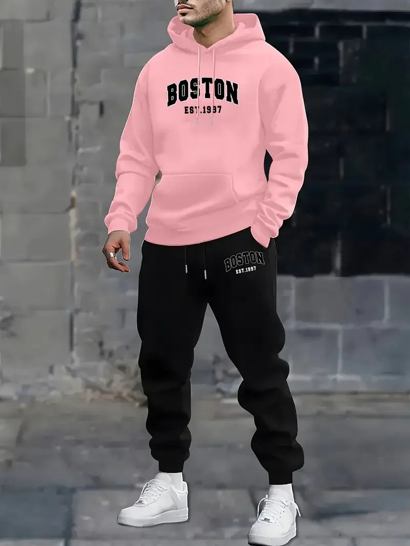 Men's Velvet Thickened Sports Set New York Letter Printed Spring and Autumn Hoodie Set Long Sleeve Casual Comfortable Pocket Hoo
