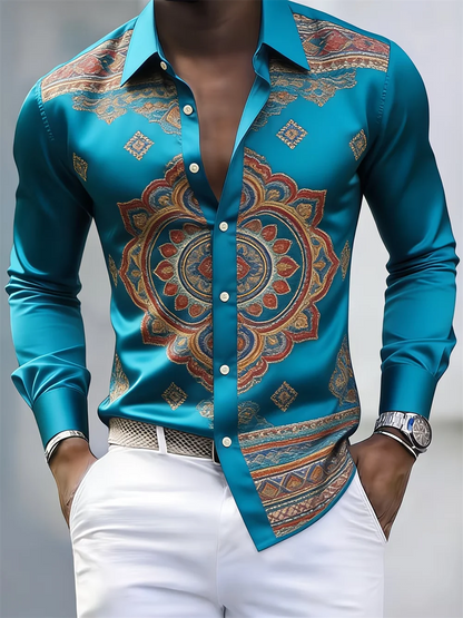 Nova camisa masculina de manga comprida com estampa 3D de trevo, padrão de alta qualidade, casual, com gola.