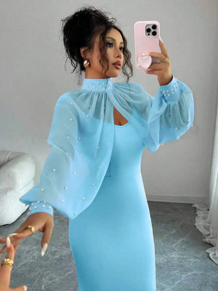 Vestido de Noite Elenzga Novo e Elegante com Charme Madura, Digno e Delicado, Rosa Sonhador, Top de Manga Longa Bordado à Mão, Sereia Graciosa