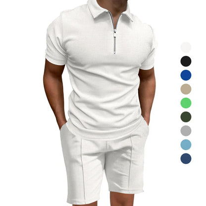 Homens de manga curta slim-fit terno casual da moda, lapela waffle, cor sólida, roupas de verão, frete grátis, 2024