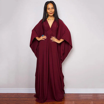 Vestidos caftan plus size para mulheres, cor sólida, plus size, vestido de praia, decote em v, solto, macio, caftan, loungewear