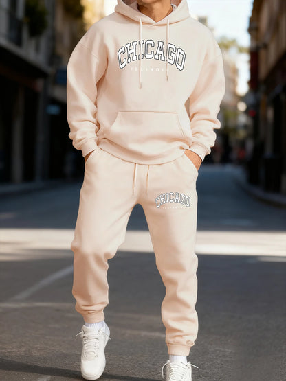 Chicago Letter Logo Prints Mans Hoodie Set Couple'S Comfortable Two Pices Sets Fashion Jogging Pants Loose Pocket Streetwear