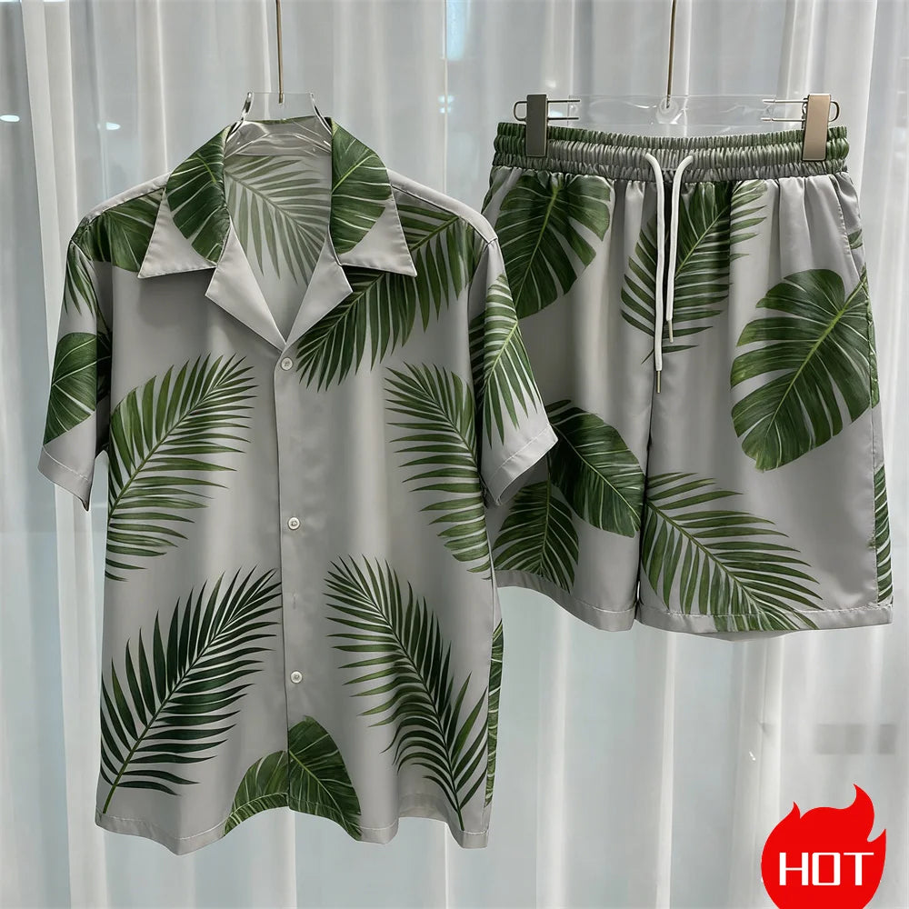 Conjunto de verão 3D masculino de duas peças, camisa havaiana de alta qualidade e shorts, conjunto unissex estilo Y2K, pijama masculino para ficar em casa.