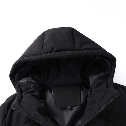 Men's Winter Hooded Puffer Jacket Standard Polyester Filled Windproof Zipper Closure Casual Style Slim Fit Solid Color 220g