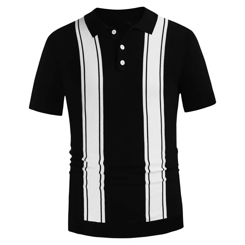 Novo verão camiseta masculina 2024 manga curta lapela listra impressão botão listra camisa polo moda pulôver topos