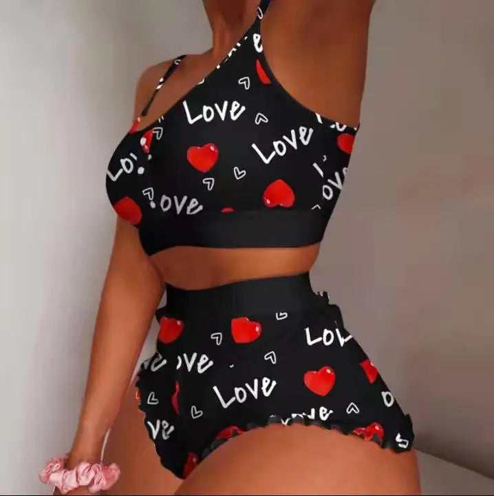 2 peças conjunto de pijama feminino shorts terno impressão múltipla roupa interior sexy lingerie camisolas tanques noite senhoras loungewear homewear