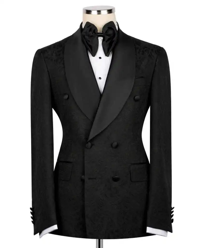 Ternos de Casamento Nobres: Conjunto de 2 Peças em Jacquard para Homens, com Lapela Xale e Abotoamento Duplo, Blazers de Noite para Noivos Personalizados