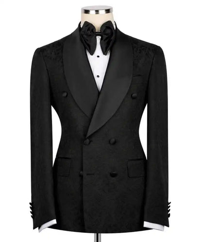 Ternos de Casamento Nobres: Conjunto de 2 Peças em Jacquard para Homens, com Lapela Xale e Abotoamento Duplo, Blazers de Noite para Noivos Personalizados