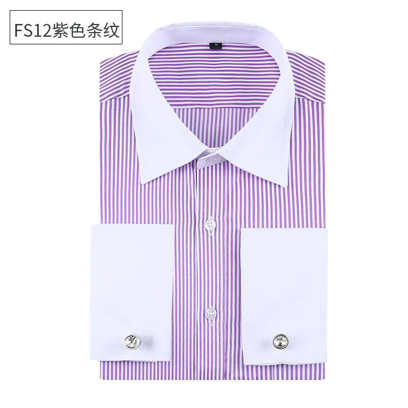 Social formal francês manguito manga longa camisa masculina festa de casamento escritório trabalho masculino vestido camisa cor sólida camisas brancas negócios 6xl