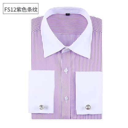 Social formal francês manguito manga longa camisa masculina festa de casamento escritório trabalho masculino vestido camisa cor sólida camisas brancas negócios 6xl