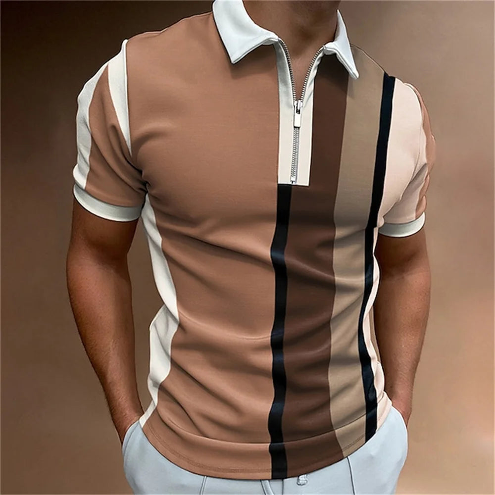 Camisa polo masculina listras manga curta camiseta masculina respirável topos negócios turn down collar streetwear marca de luxo alta qualidade