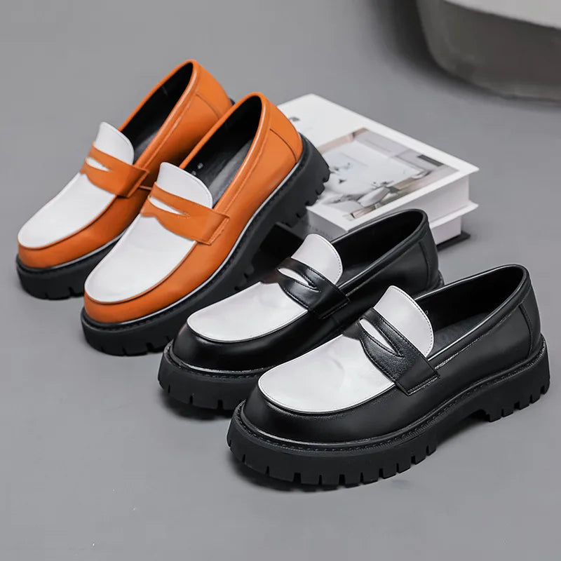 Italian Luxury Brand Loafers Men's Yellow and White Color Leather Shoes Slip-on Fashion Thick Sole Casual Shoes Wedding Moccasin