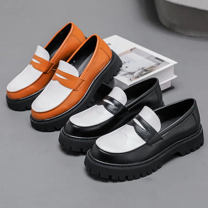 Italian Luxury Brand Loafers Men's Yellow and White Color Leather Shoes Slip-on Fashion Thick Sole Casual Shoes Wedding Moccasin