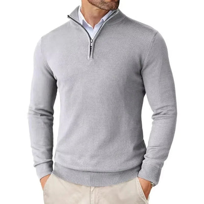 Suéter masculino com zíper de quarto, slim fit, leve, pulôver ao ar livre, gola simulada, meia gola alta, malha, streetwear