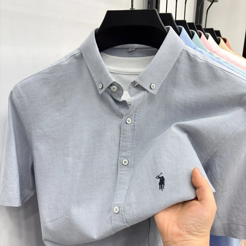 Camisa de Manga Curta 100% Algodão de Marca de Luxo com Bordado de Pônei, Nova Moda Casual para o Verão, Vestuário Masculino Paul
