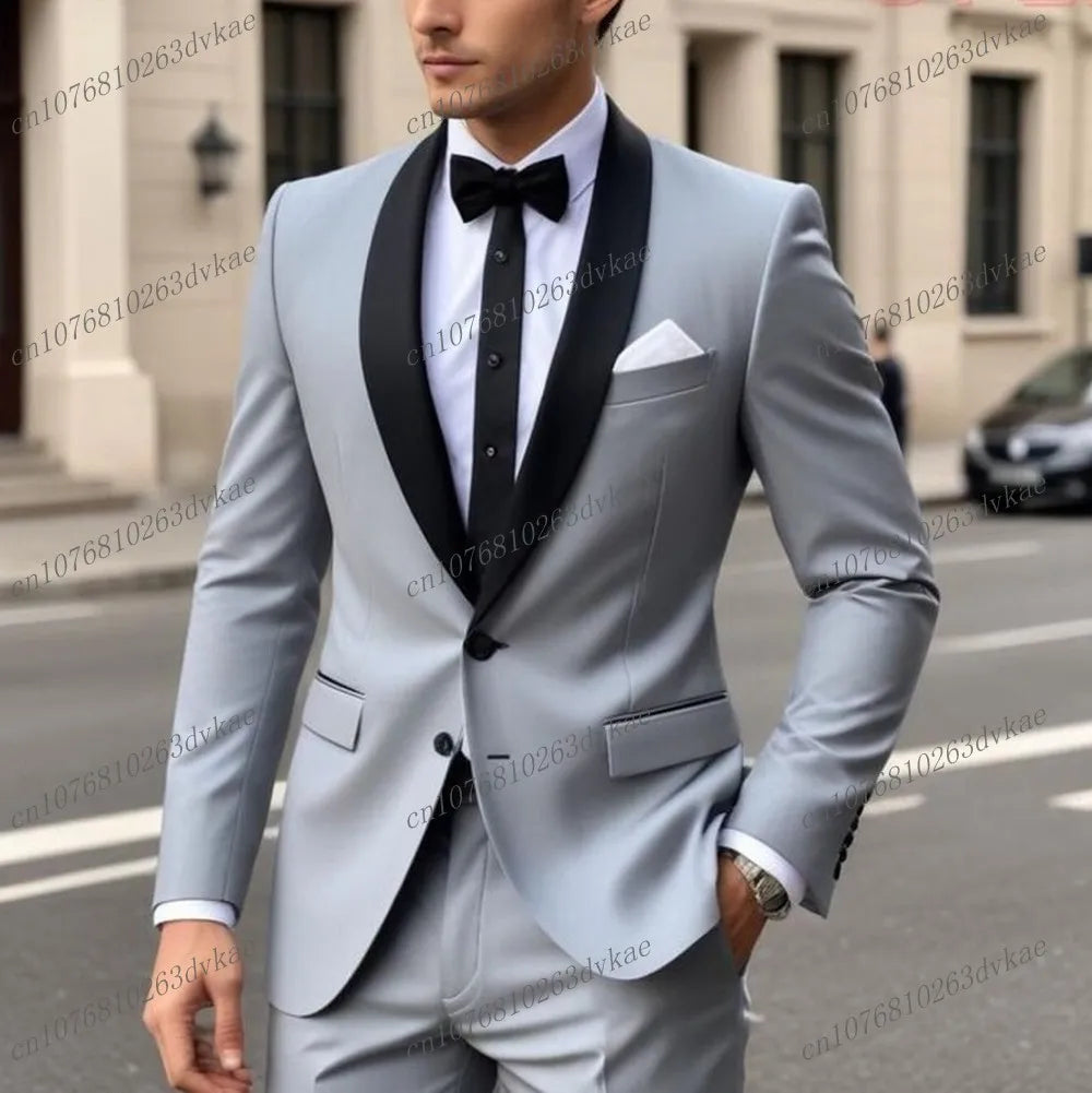 Novo Terno Masculino Branco e Preto para Casamento, Festa, Formatura, Noivo, Padrinho, Ocasiões Formais, Smoking Masculino, Conjunto de 2 Peças, Blazer e Calça
