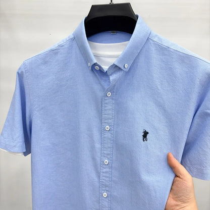 Camisa de manga curta de marca de luxo, 100% algodão, bordado de pônei de alta qualidade, moda casual para golfe, negócios, nova coleção masculina.