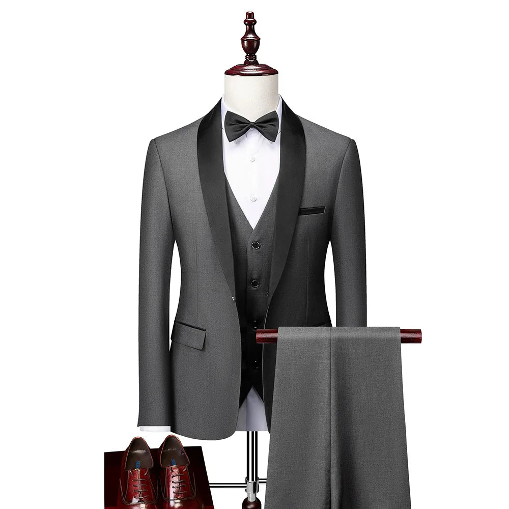 Lapela masculina preto terno conjunto casaco colete calças/negócios padrinhos noivo vestido de casamento fprmal blazer calças