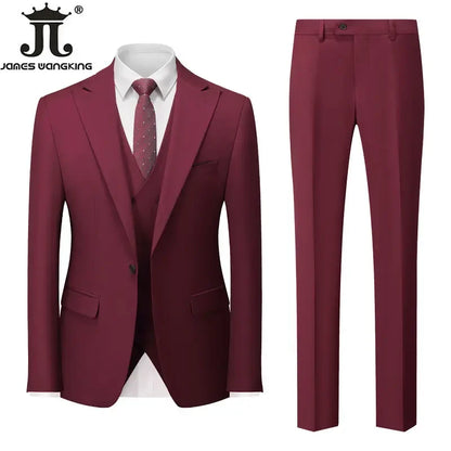 Conjunto de Terno Masculino de 3 Peças (Blazer + Colete + Calça) Tamanhos EUA XXS-3XL, Cor Sólida, Estilo Boutique, para Negócios Oficiais, Casamentos e Festas