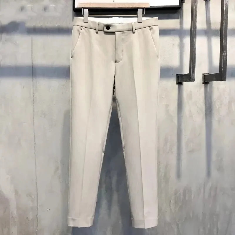 Calças Masculinas Casuais Estilo Japonês Verão 2022 Nova Tendência Marca Elegante com Caimento Fluido e Corte Reto Solto Comprimento 7/8