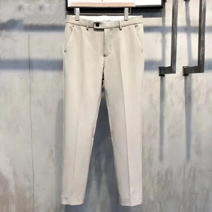 Calças Masculinas Casuais Estilo Japonês Verão 2022 Nova Tendência Marca Elegante com Caimento Fluido e Corte Reto Solto Comprimento 7/8