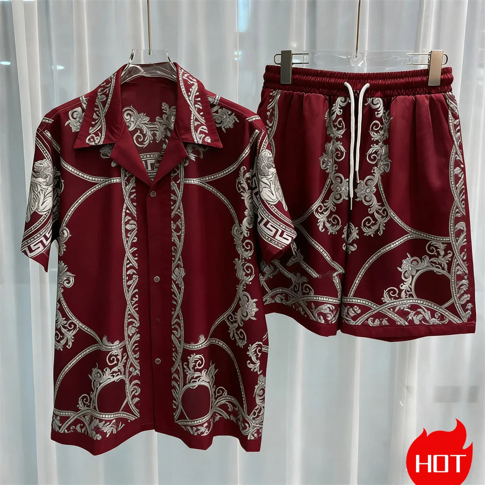 Conjunto de verão 3D masculino de duas peças, camisa havaiana de alta qualidade e shorts, conjunto unissex estilo Y2K, pijama masculino para ficar em casa.
