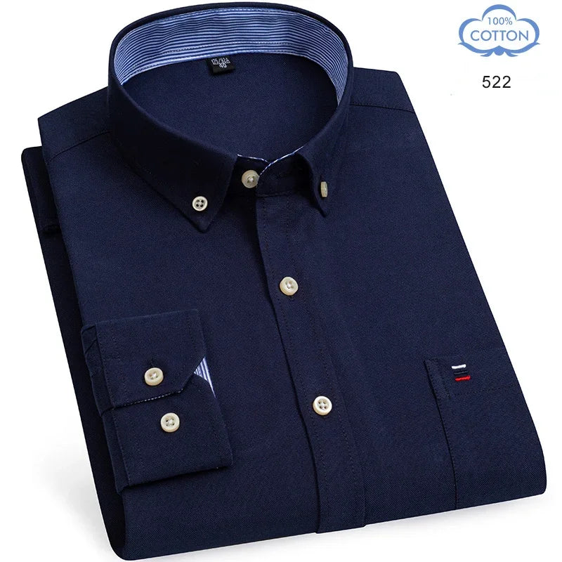 2025 camisa social masculina puro algodão oxford marca de luxo fino macio abotoado xadrez formal trabalho roupas ocidentais