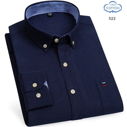 2025 camisa social masculina puro algodão oxford marca de luxo fino macio abotoado xadrez formal trabalho roupas ocidentais