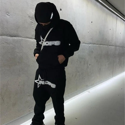 Moletom masculino Y2K Harajuku Hip Hop com estampa gráfica de letras, estilo folgado, modelo punk rock gótico 2024, com blusas, calças e streetwear.