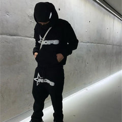 Moletom masculino Y2K Harajuku Hip Hop com estampa gráfica de letras, estilo folgado, modelo punk rock gótico 2024, com blusas, calças e streetwear.