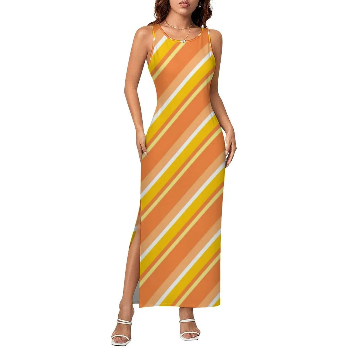 Vestido Bodycon com Estampa Abstrata, Vestido Maxi Retrô de Verão, Sem Mangas, Casual, Estilo Y2k, Tamanho Grande 4XL