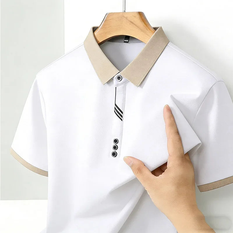Camisa Polo Masculina de Moda com Gola Contrastante, Manga Curta, Ajuste Slim, Casual para Uso Diário, Top 2026