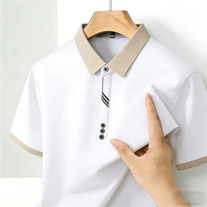 Camisa Polo Masculina de Moda com Gola Contrastante, Manga Curta, Ajuste Slim, Casual para Uso Diário, Top 2026
