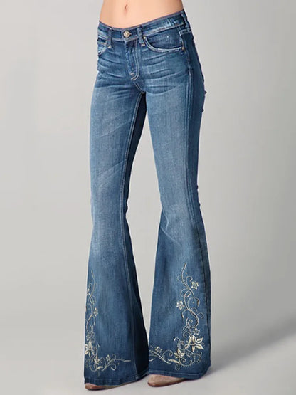 Novas Calças Jeans Flare Femininas com Estampa Digital 3D, Cintura Alta, Ajuste Slim, Denim Elástico, Estilo Casual e Moderno para Uso Diário