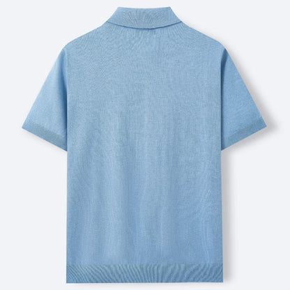 Camisa Polo Masculina Premium de Malha com Botões, Cor Sólida, Manga Curta, Cardigã Vazado, Respirável, Casual, Moda Verão