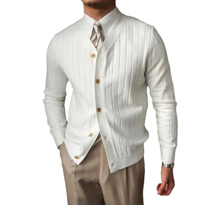 Outono inverno nova moda masculina cor sólida azul real branco preto manga longa com decote em v único breasted camisola de malha casaco masculino