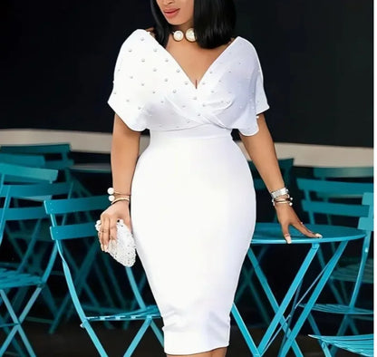 Vestido Elegante de Primavera e Outono com Estilo Hot Diamond, Sem Alças, Decote em V e Manga Curta para Mulheres, Vestidos de Mulheres, Robes Longues
