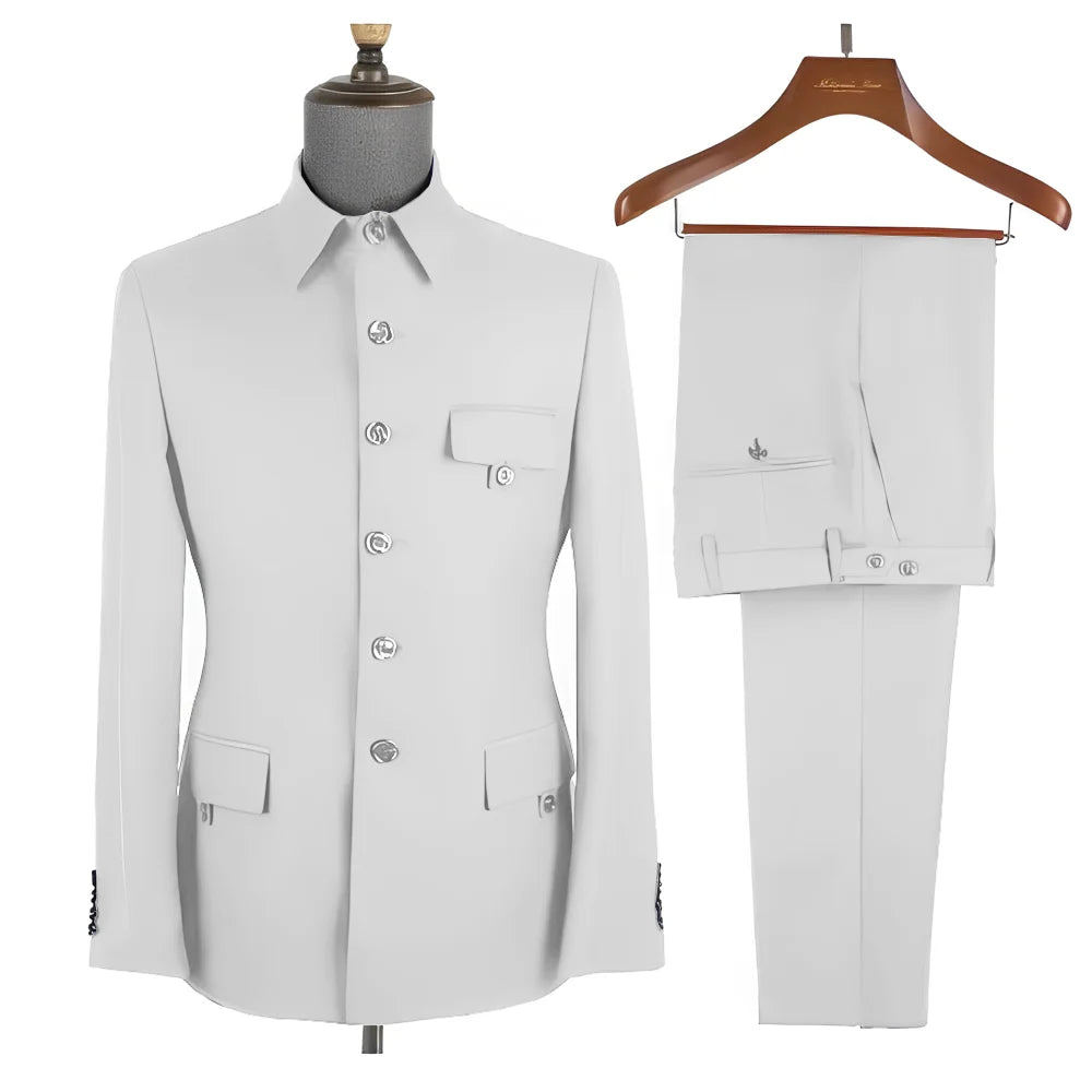 Terno masculino formal azul real, conjunto de 2 peças, gola, blazer, calças, slim fit, casamento, noivo, smoking, vestido de festa