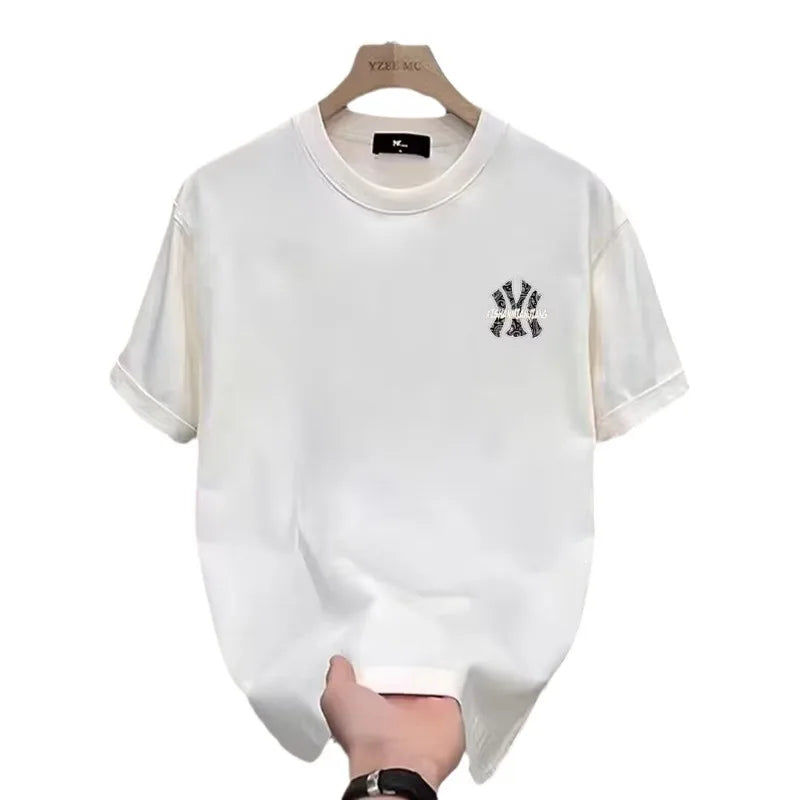 Nova Camiseta Masculina Estampada de Manga Curta, Tendência Urbana, Estilo Personalizado, Algodão, Gola Redonda, para o Verão e Uso Diário