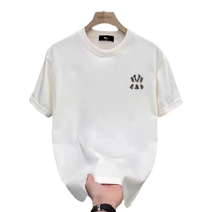 Nova Camiseta Masculina Estampada de Manga Curta, Tendência Urbana, Estilo Personalizado, Algodão, Gola Redonda, para o Verão e Uso Diário
