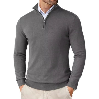 Suéter masculino com zíper de quarto, slim fit, leve, pulôver ao ar livre, gola simulada, meia gola alta, malha, streetwear