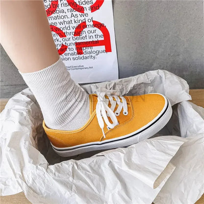 Casual apartamentos tênis de lona feminino ao ar livre cor sólida rasa sapatos esportivos tênis feminino streetwear rendas até sapatos vulcanizados
