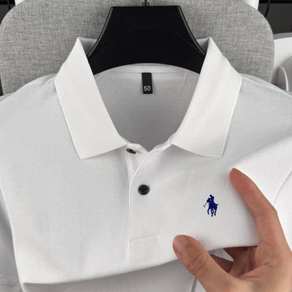 Camisa Polo Masculina de Manga Curta 100% Algodão Puro de Marca de Luxo, Coleção Verão 2026, com Bordado de Pônei, Estilo Golfe e Casual