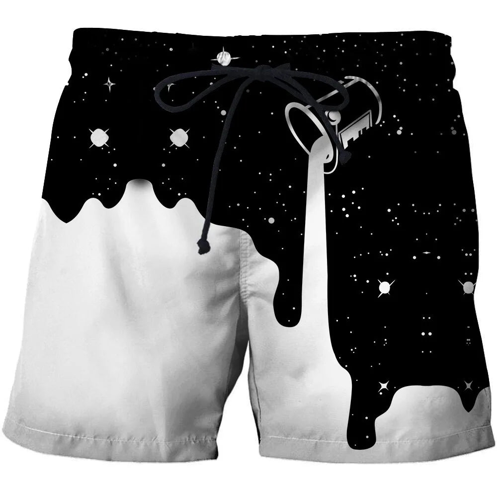 Calção de Banho Havaiano de Secagem Rápida Masculina, Shorts Esportivos para Férias, Estampado 3D Coqueiro, Solto, Moda Verão, 6XL
